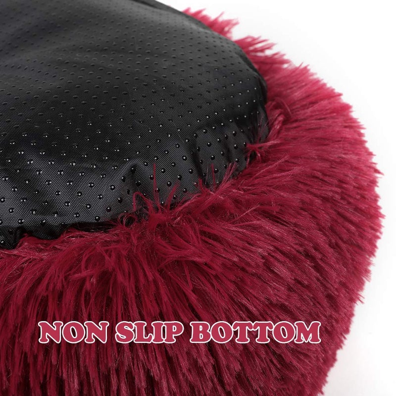 otoez Kitten Puppy Bed Extra Small XS Round Dog Cat Beds Anti Anxiety Plush Pet Calming Donut Bed with Non-Slip Waterproof Bottom, Washable (15.7", Dark Red) - Image 4